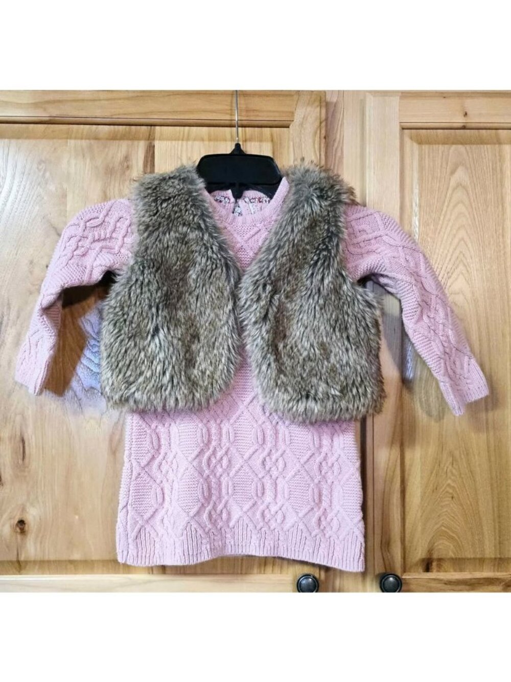 Catherine Malandrino Pink Sweater Dress W/Faux Fur Vest Toddler Size 4T (RF8)